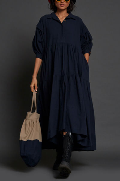 Navy blue tiered shirt dress