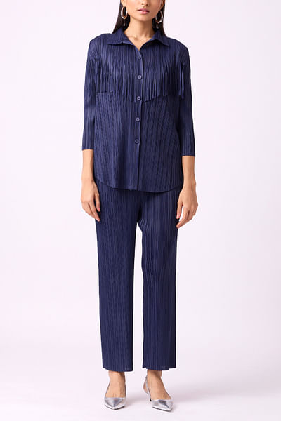 Navy fringed pleated co-ords