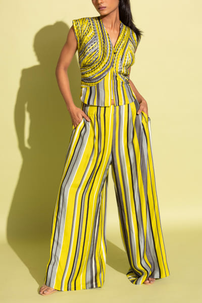 Neon and grey striped co-ords