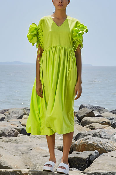 Neon ruffle sleeve dress