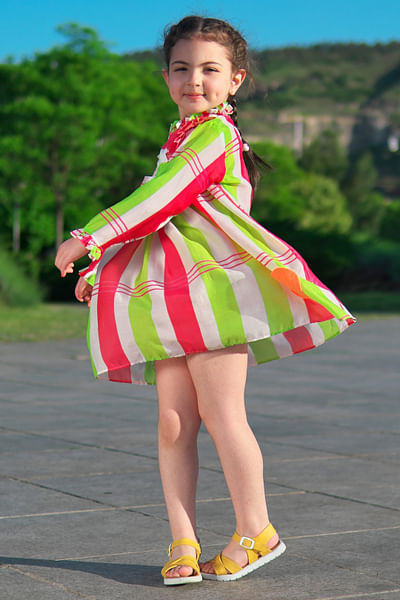 Neon stripe print dress