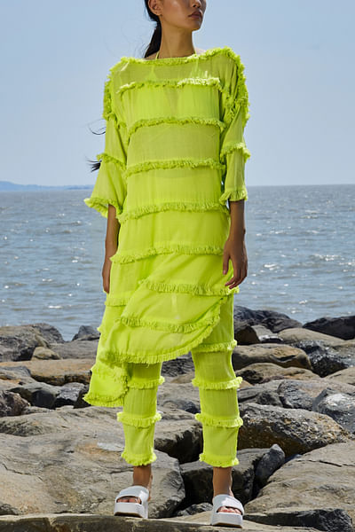 Neon tasselled and tiered tunic set