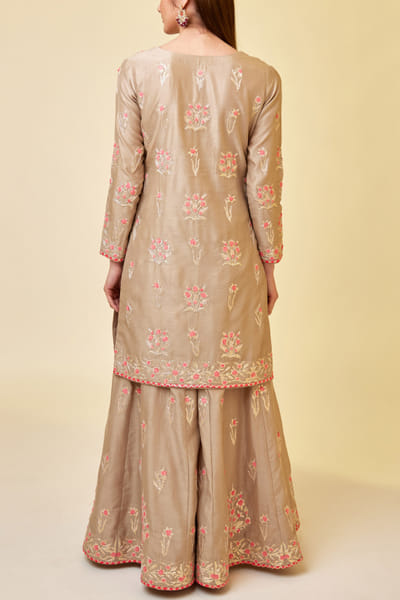 Shyam Narayan Prasad Neutral embroidered sharara set SNPMAR202311