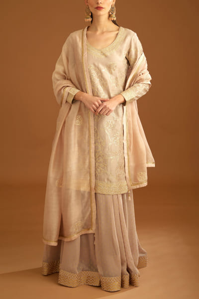 Shyam Narayan Prasad Neutral gota embellished sharara set SNPMAR2312