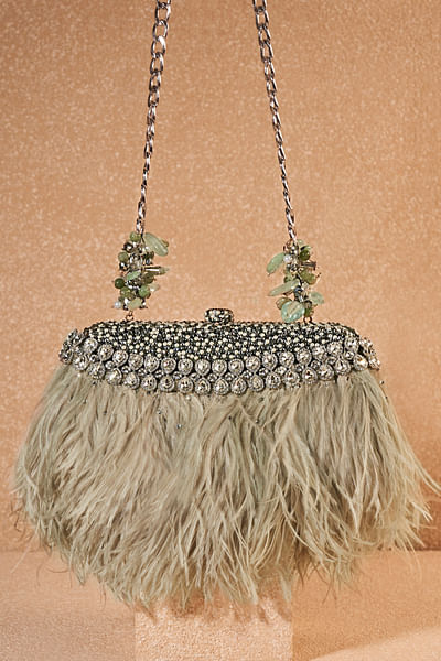 Neutral ostrich festher detailed sling bag