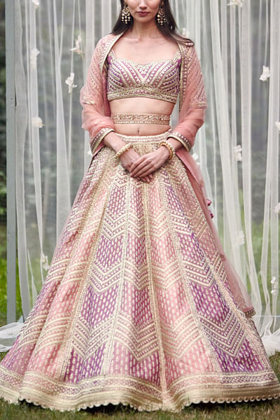 Neutral pink embroidered lehenga set