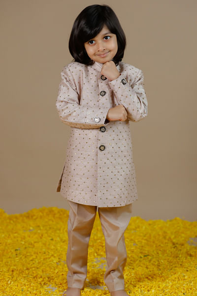 Neutral pink sequinned quilted jodhpuri set