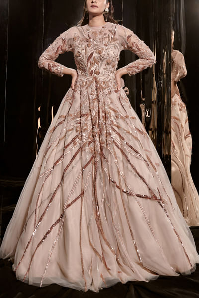 Nude sequin embroidered gown