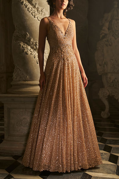 Nude sequin embroidery gown