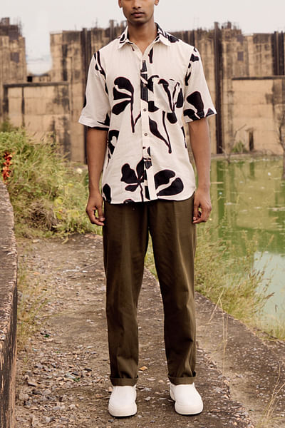Off-white and black lino print shirt