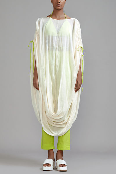 Off-white and neon cowl tunic