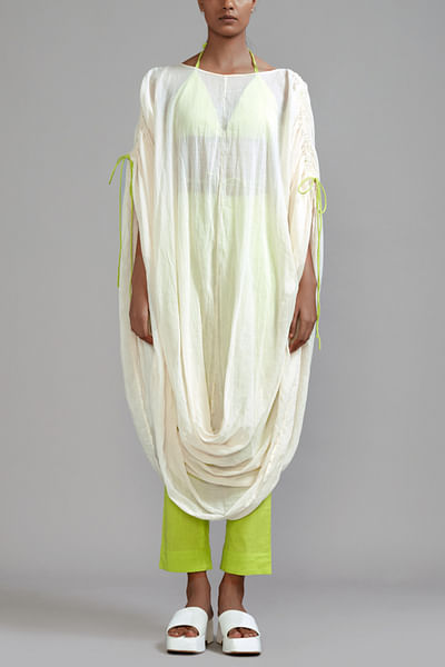 Off-white and neon cowl tunic set