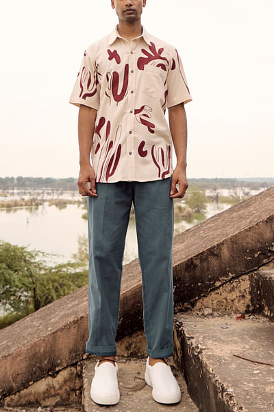 Off-white and red lino print shirt