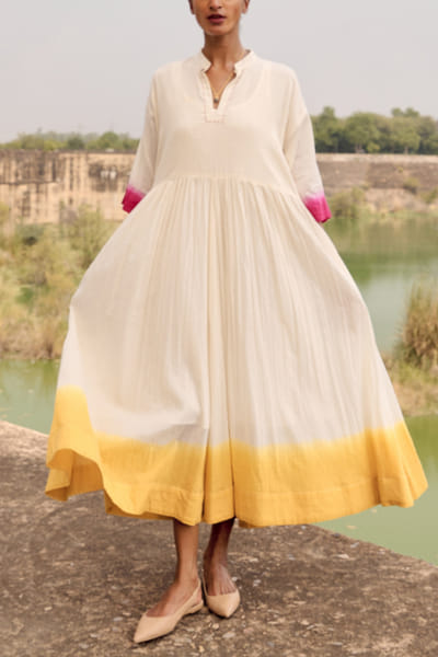 Off-white and yellow dip-dyed dress