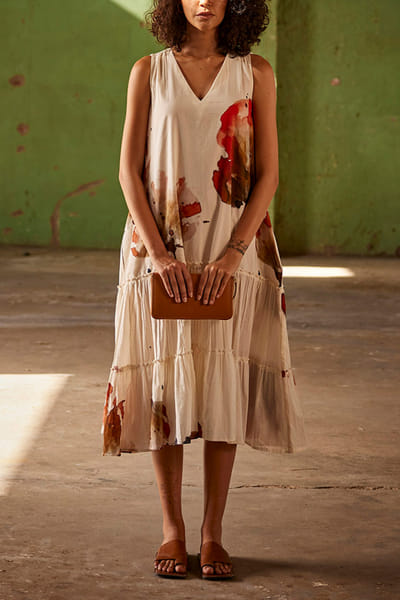 Off-white artsy print tiered dress
