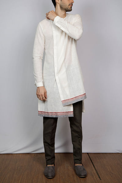 Off-white asymmetric kurta set