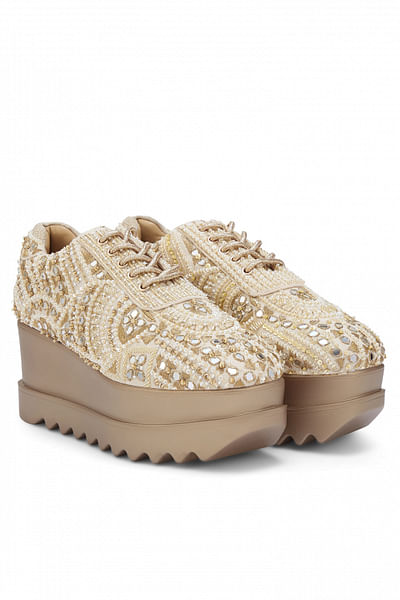 Off-white dabka embroidery wedge sneakers