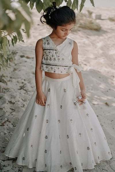 Off-white embroidered angrakha lehenga set