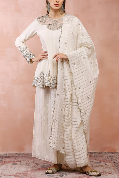 Off-white embroidered short kurta set
