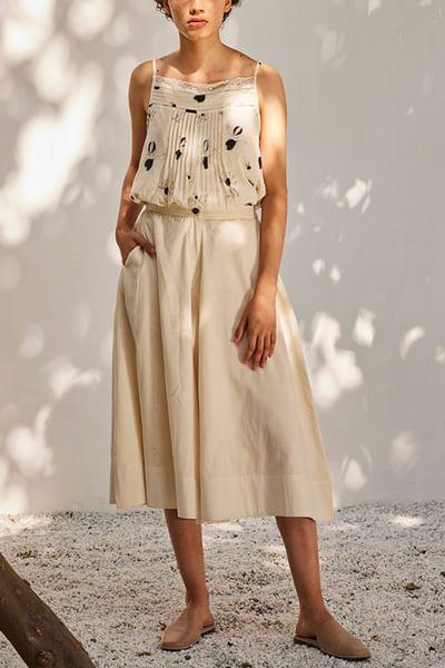 Off-white flared cotton culottes