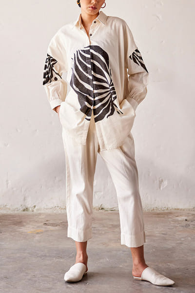 Off-white floral lino print co-ords