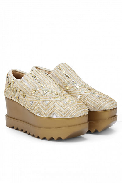Off-white geometric sequin work wedge sneakers