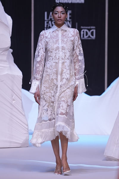 Off-white intricate zardozi embroidery long kurta