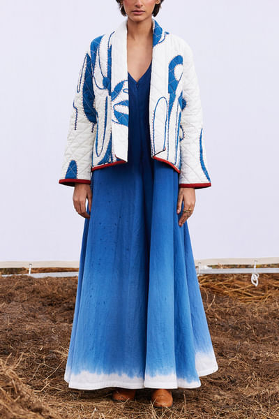 Off-white lino print quilted kimono jacket