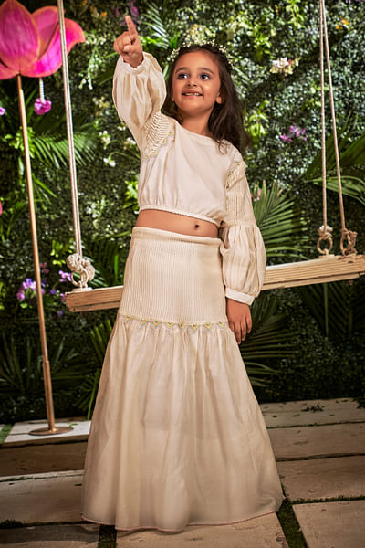 Off-white pintuck lehenga set
