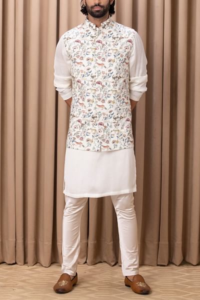 Off-white floral and animal print bandi 
