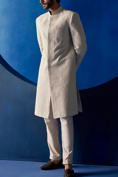 Off-white resham embroidery sherwani set