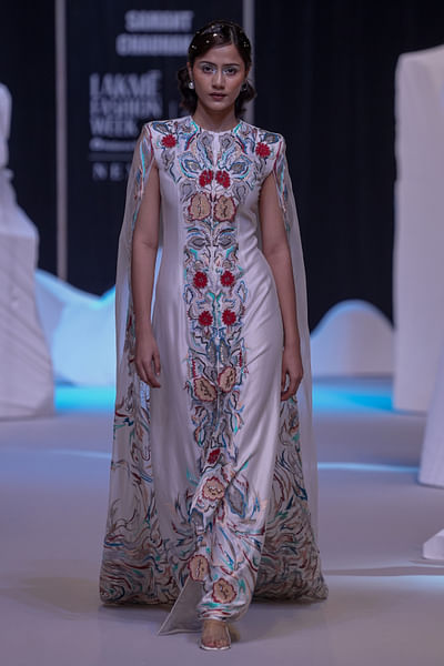 Off-white silk embroidery gown
