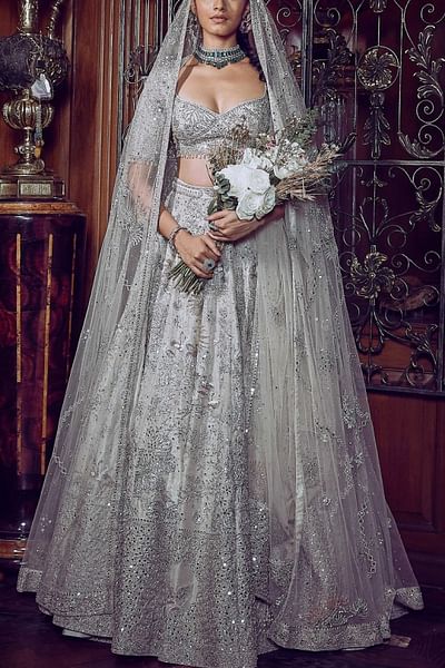 Off-white zardozi embroidered lehenga set