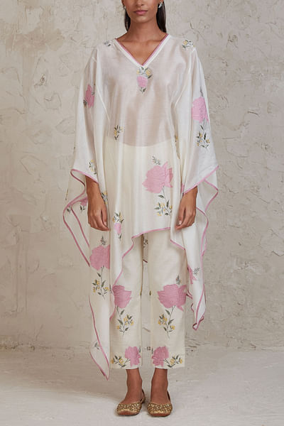 Off white floral applique kaftan set
