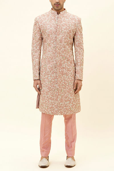 Old rose embroidered sherwani set