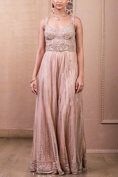 Old rose floral embroidery jumpsuit
