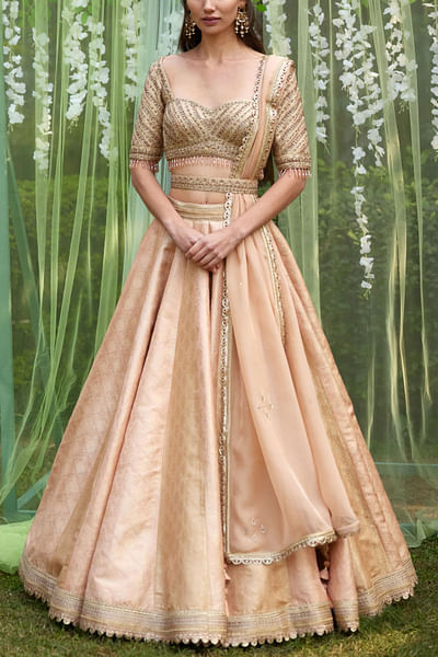 Old rose pink brocade lehenga set