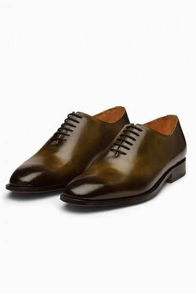 Olive and black ombre lace-up wholecut leather oxfords
