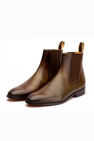 Olive and brown Chelsea leather boots