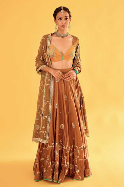 Olive brown embroidered lehenga set