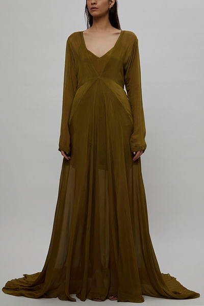 Olive chiffon gown