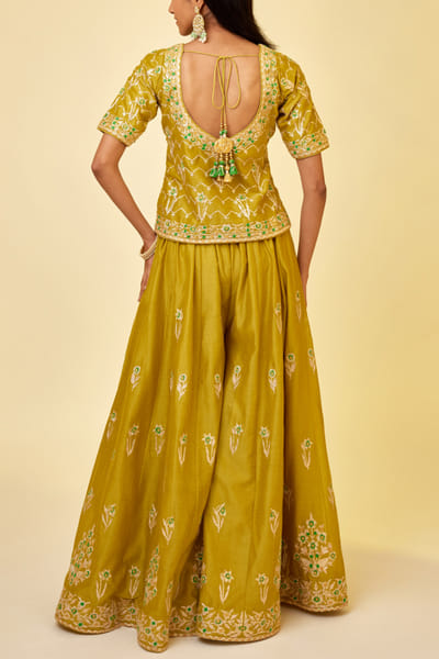 Shyam Narayan Prasad Olive green embroidered sharara set SNPMAR202306