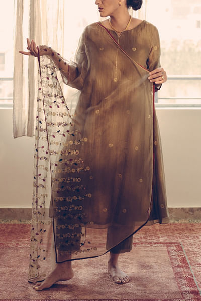 Olive organza silk dupatta