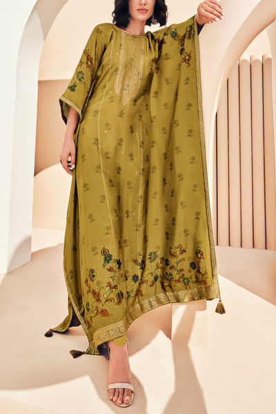 Olive printed kaftan set
