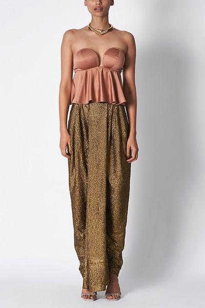 Olive sequinned draped dhoti pants