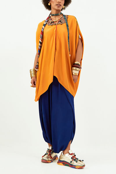 Orange and blue embroidered tunic and pants