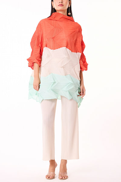 Orange and mint 3D pleated top