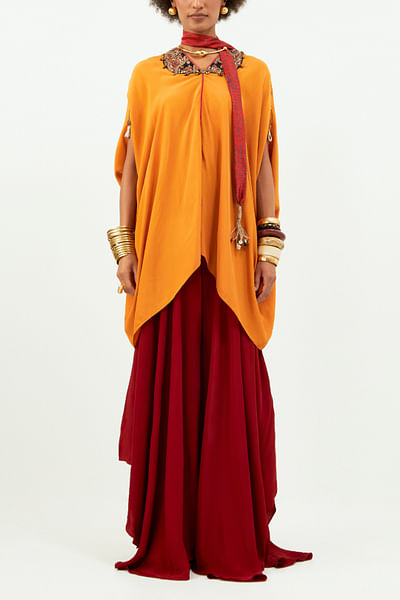 Orange and red embroidered tunic and pants