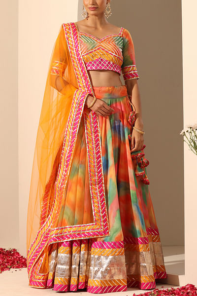 Orange arsty print lehenga set