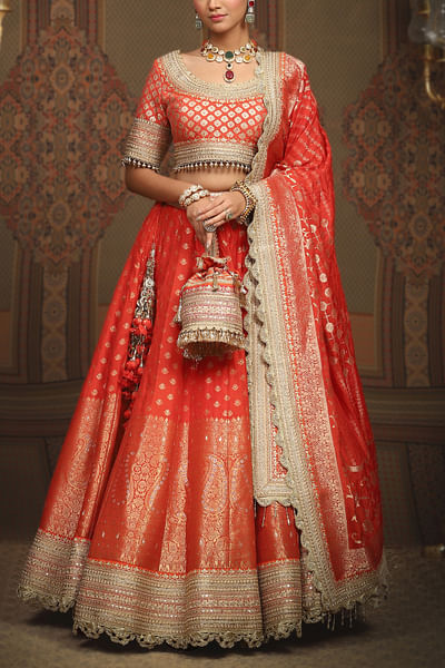 Orange banarasi lehenga set
